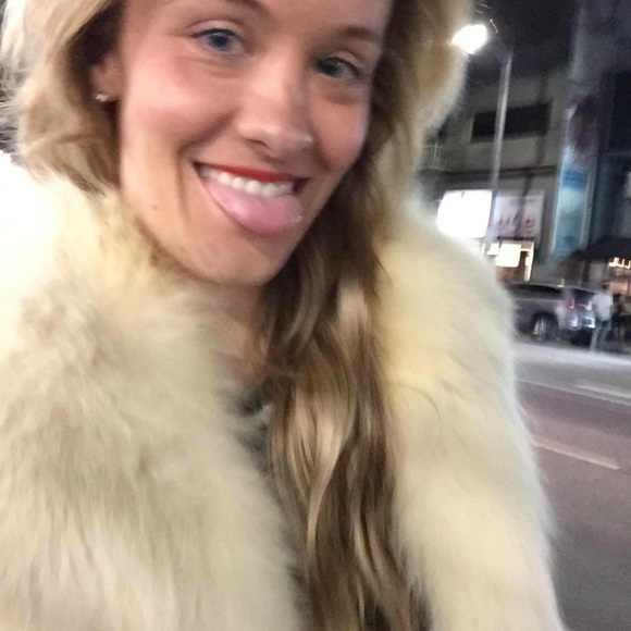 Vintage S/M full length fur coat wool fox collar camel blonde jacket winter real - Picture 5 of 13